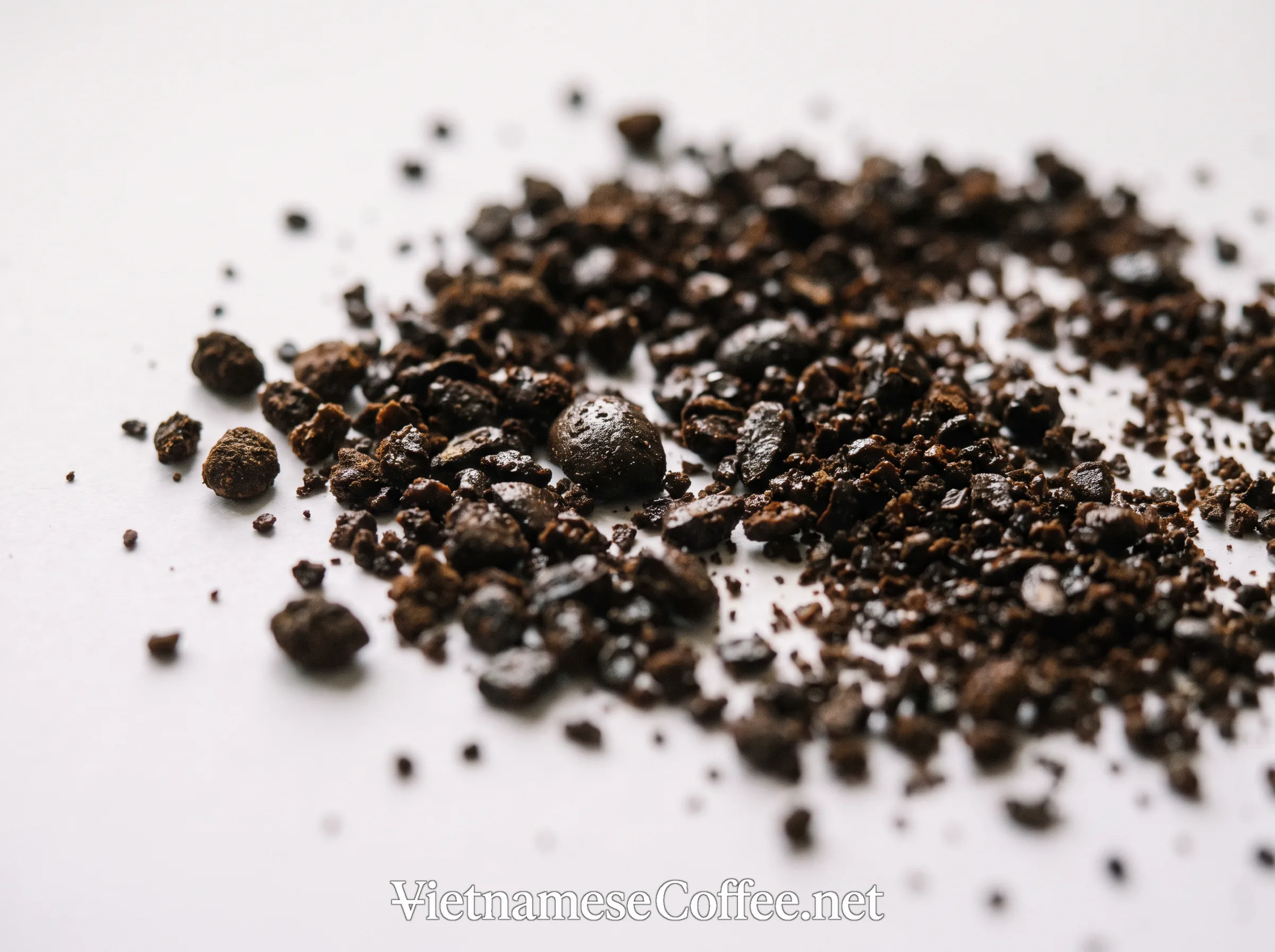 Close-up of coffee grounds showing a medium-coarse, granular texture