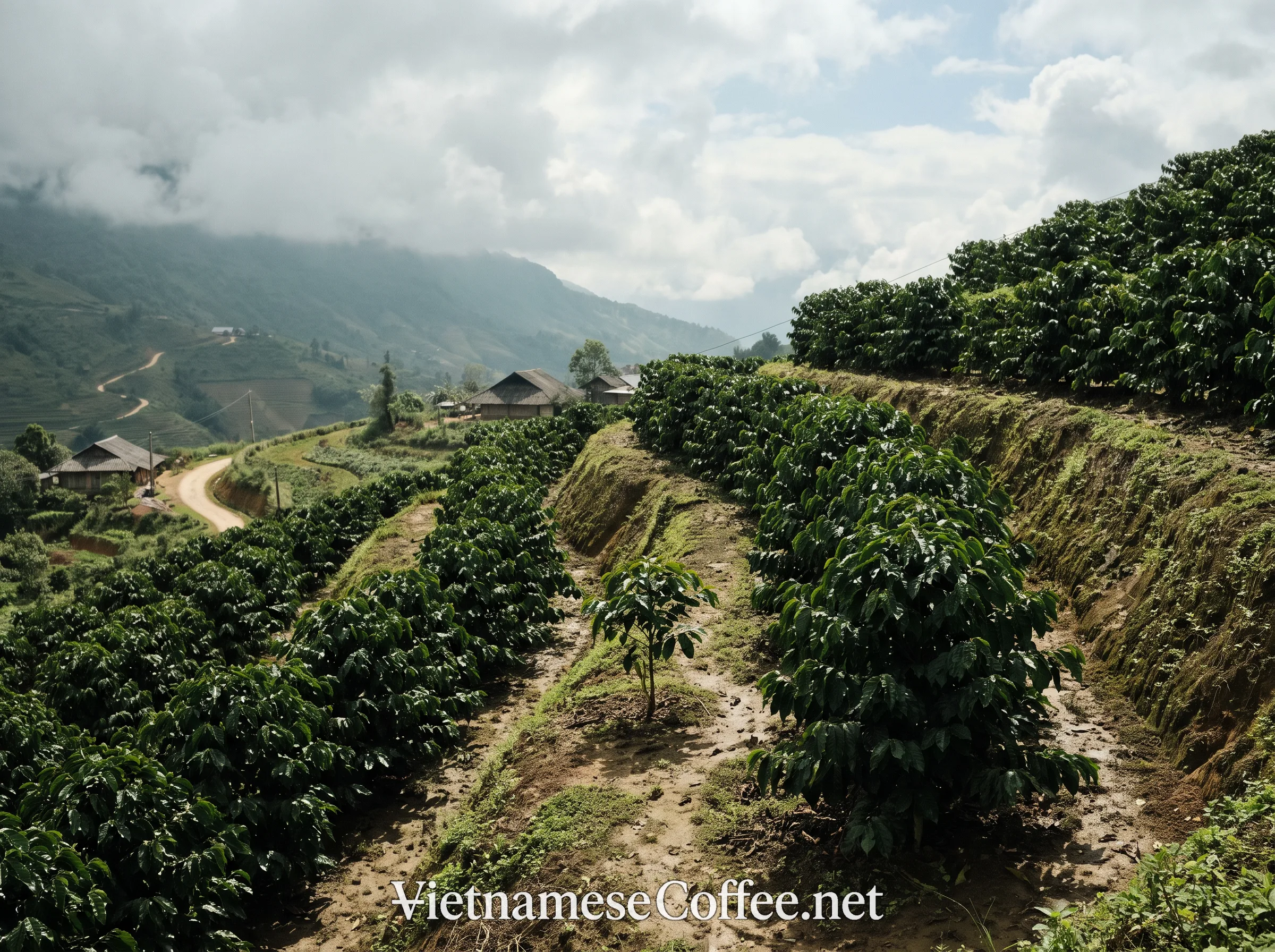 A high-altitude Catimor coffee farm in the Vietnamese highlands