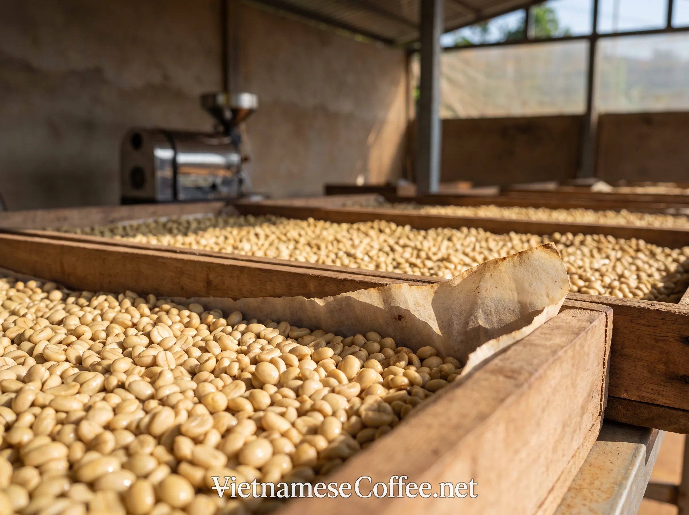 Depulped coffee parchment drying after washed processing
